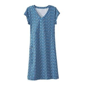 L.L. Bean Short Sleeve Fitness Dress Size XL Nautical Geometric Print Blue White